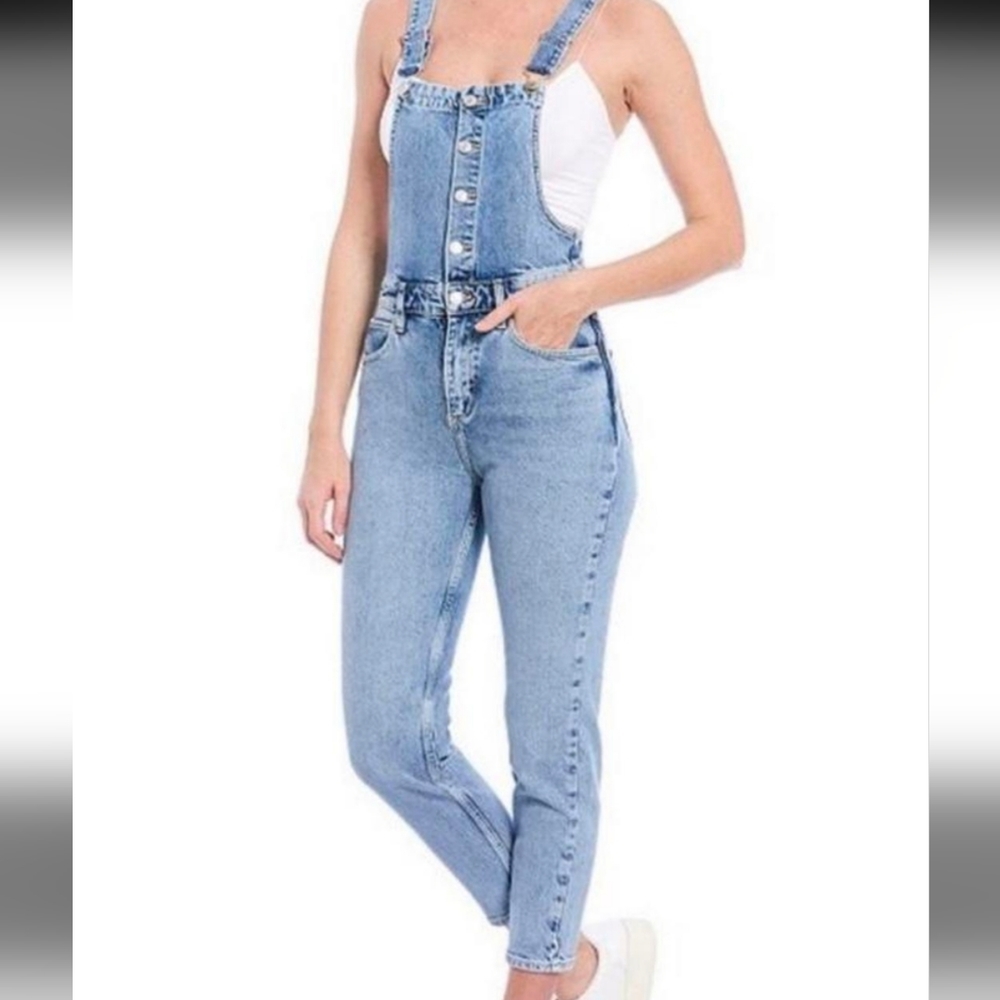 Free People Light Blue Denim Overalls